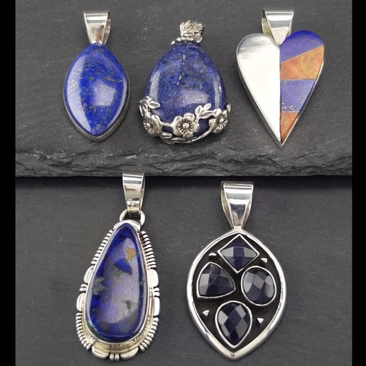 Choice of Vintage Blue Gemstone Pendants Sterling Silver