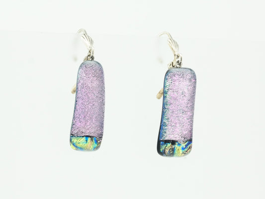 Sterling Silver Purple Blue Yellow Fused Glass Earrings