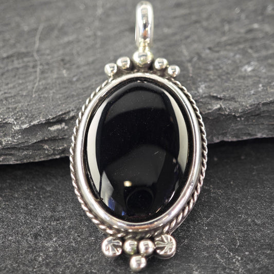 Southwest Oval Onyx Pendant, Sterling Silver
