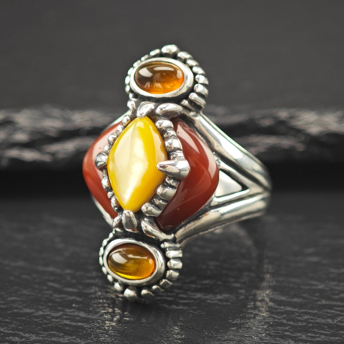 Carolyn Pollack Golden MOP, Carnelian, Amber Ring Sterling Silver