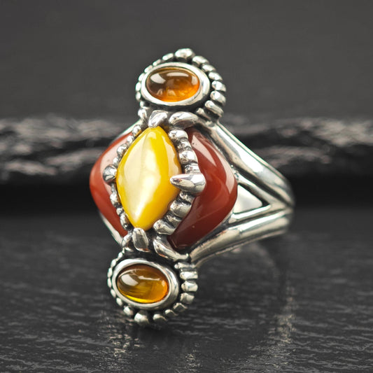 Carolyn Pollack Golden MOP, Carnelian, Amber Ring Sterling Silver