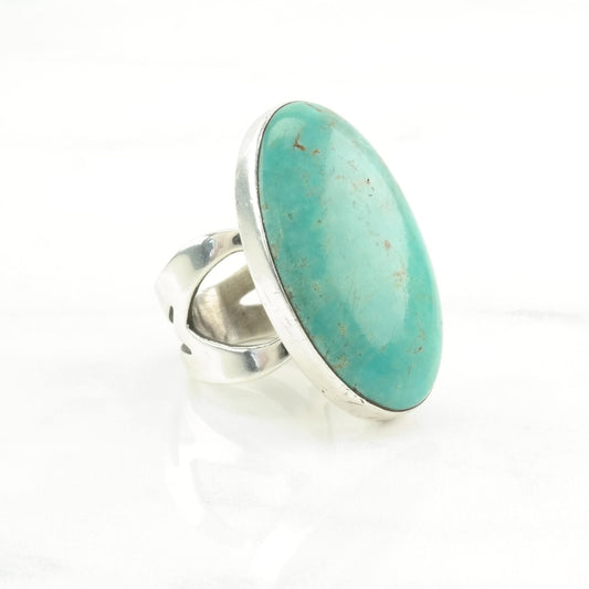 DTR Silver Ring Turquoise Large Sterling Blue Size 7