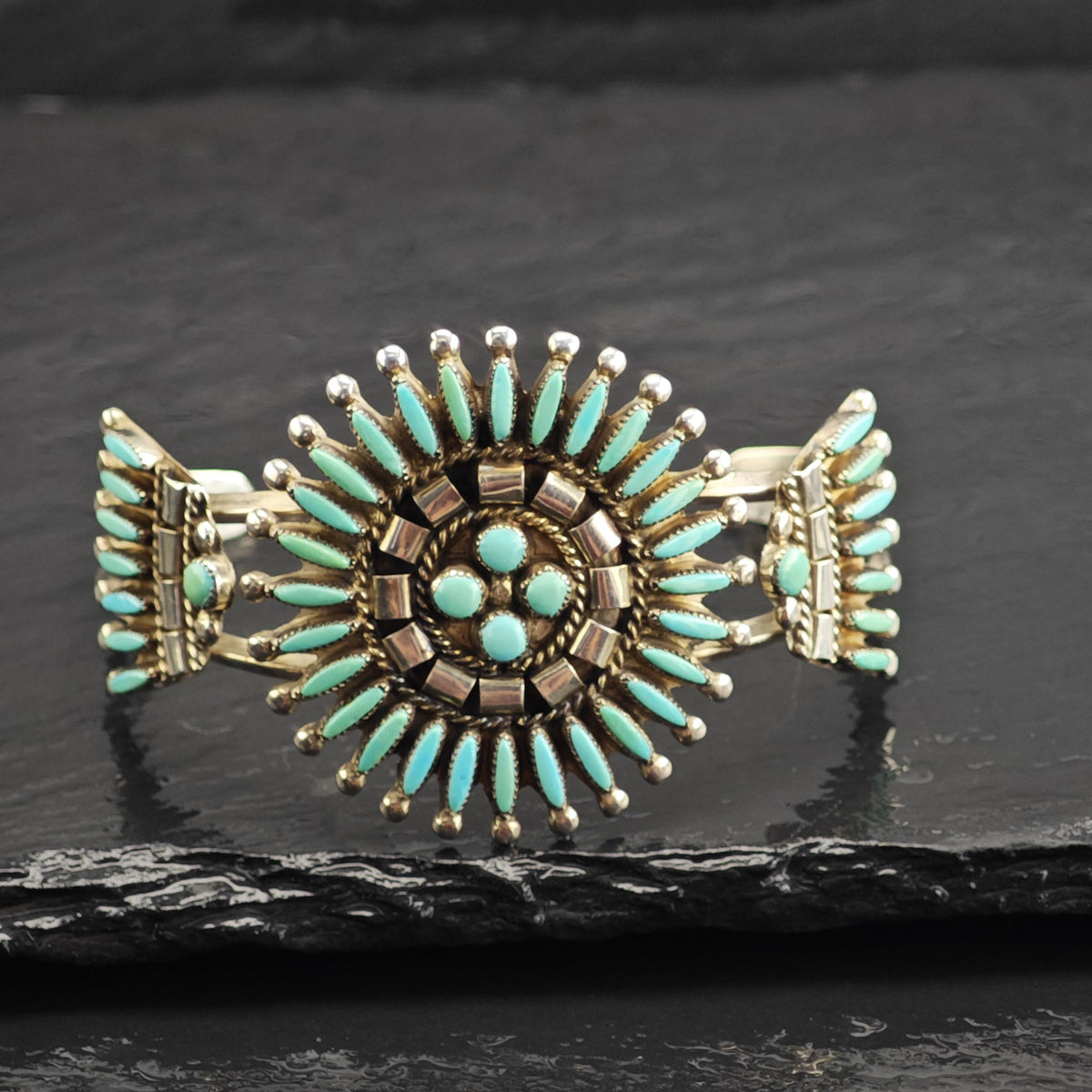 Zuni Needle Point Turquoise Sterling Silver Cuff Sz 6 3/4 BR3140