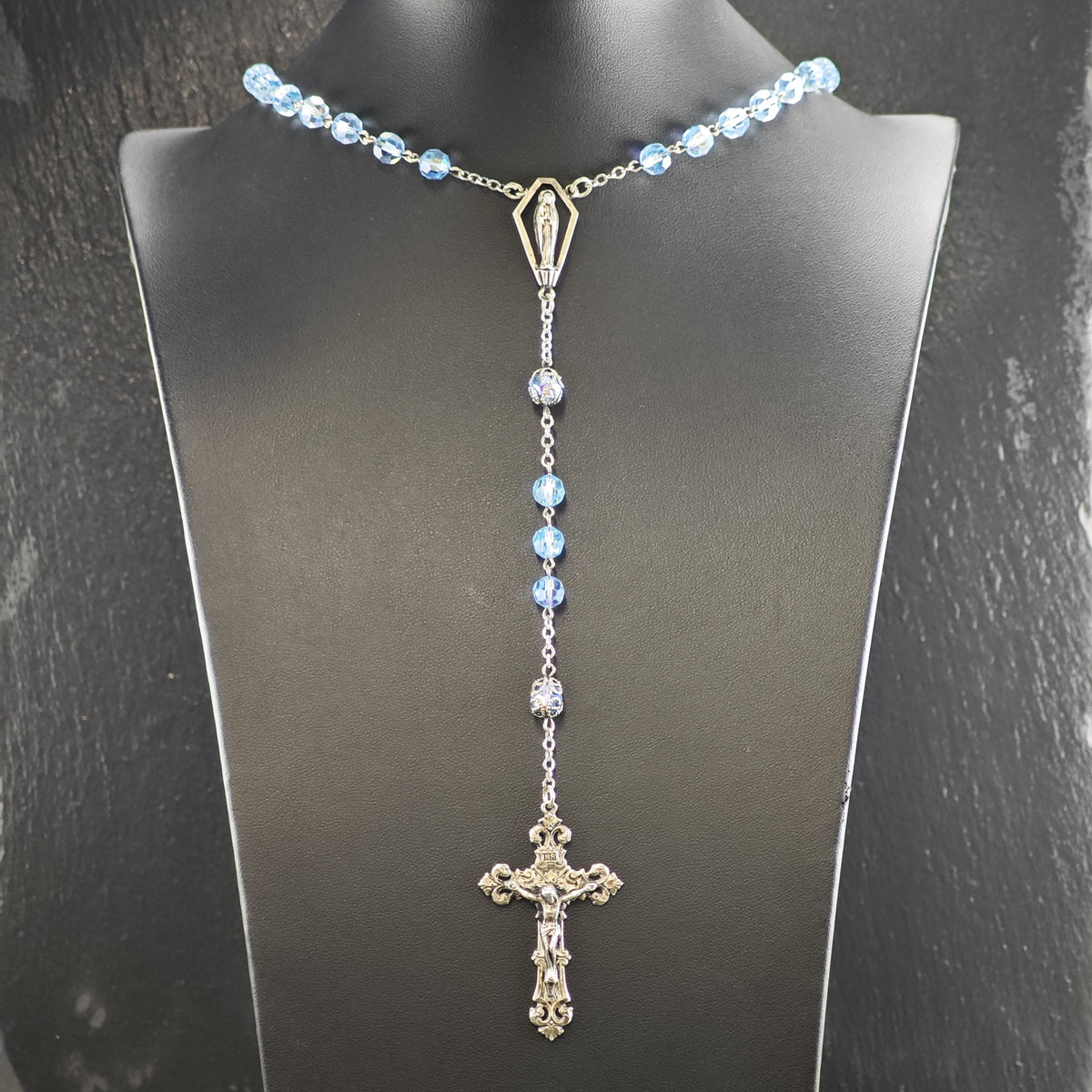 Blue Rosary Necklace Sterling Silver N2785