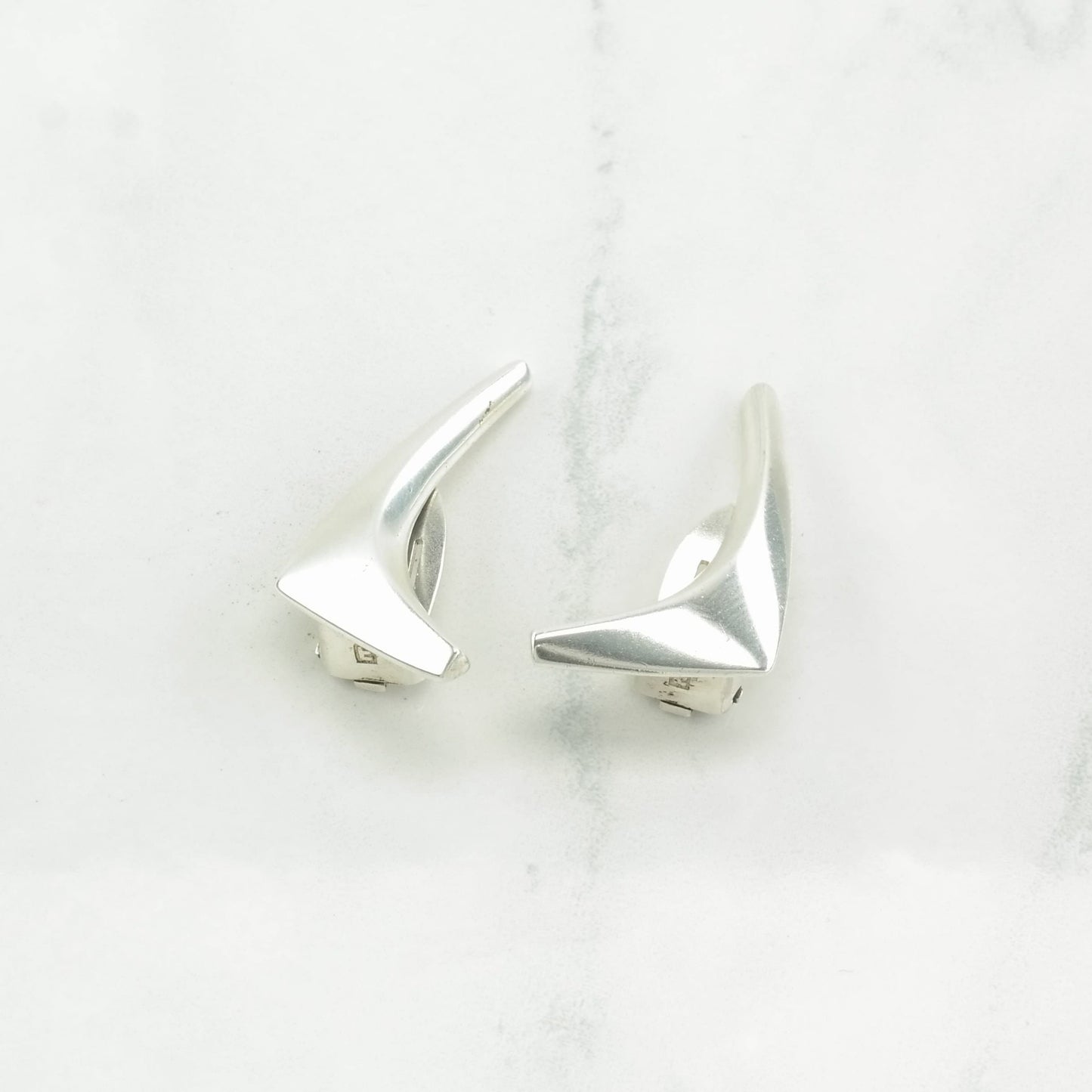 Denmark Sterling Silver Boomerang Earrings Clip On