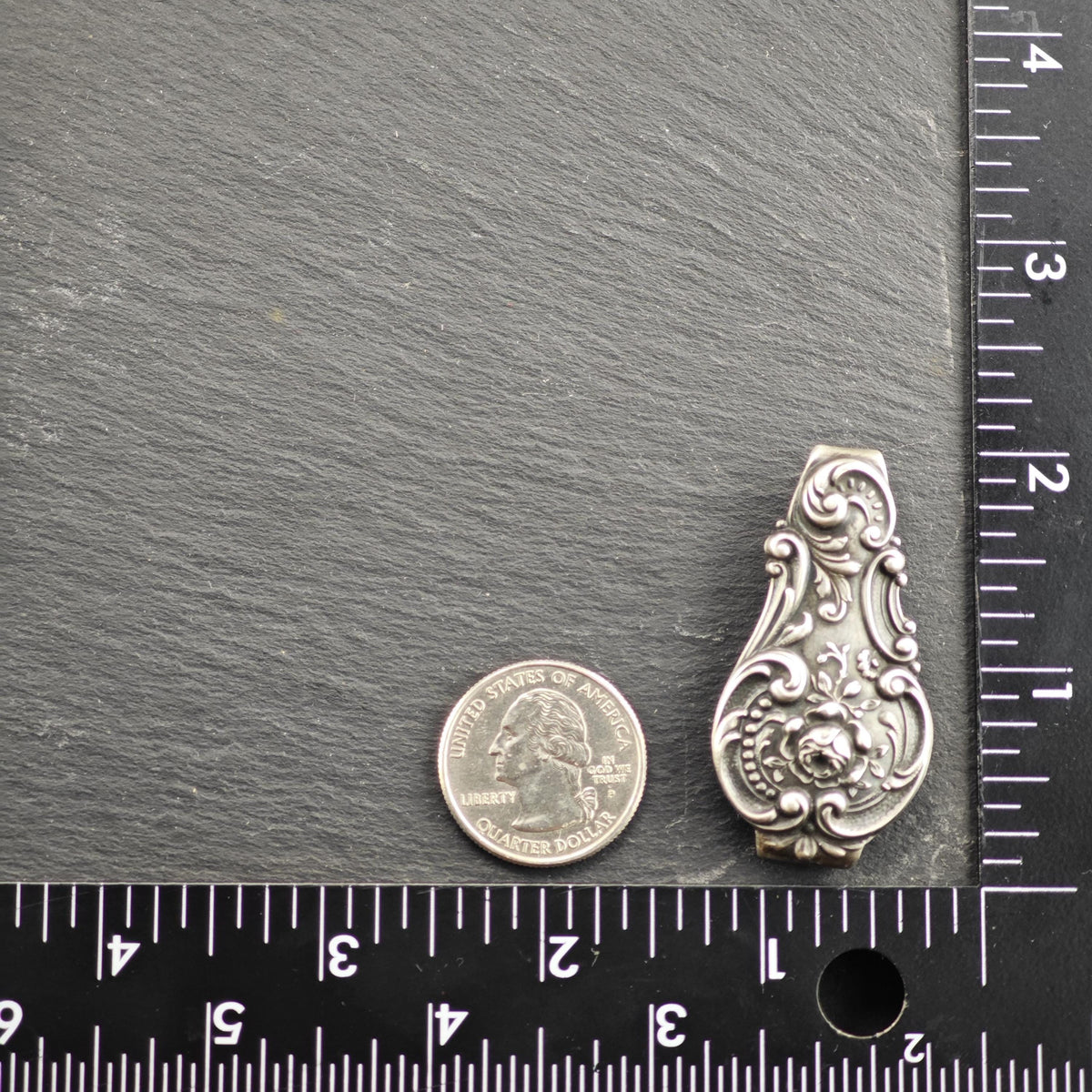 Art Nouveau Repousse Money Clip or Tie Clip Sterling Silver MISC0411