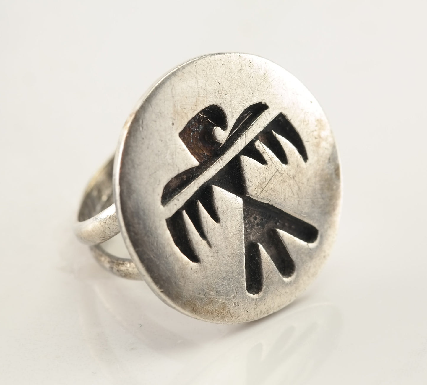 Native American Silver Ring Overlay Eagle Sterling Size 4 1/2