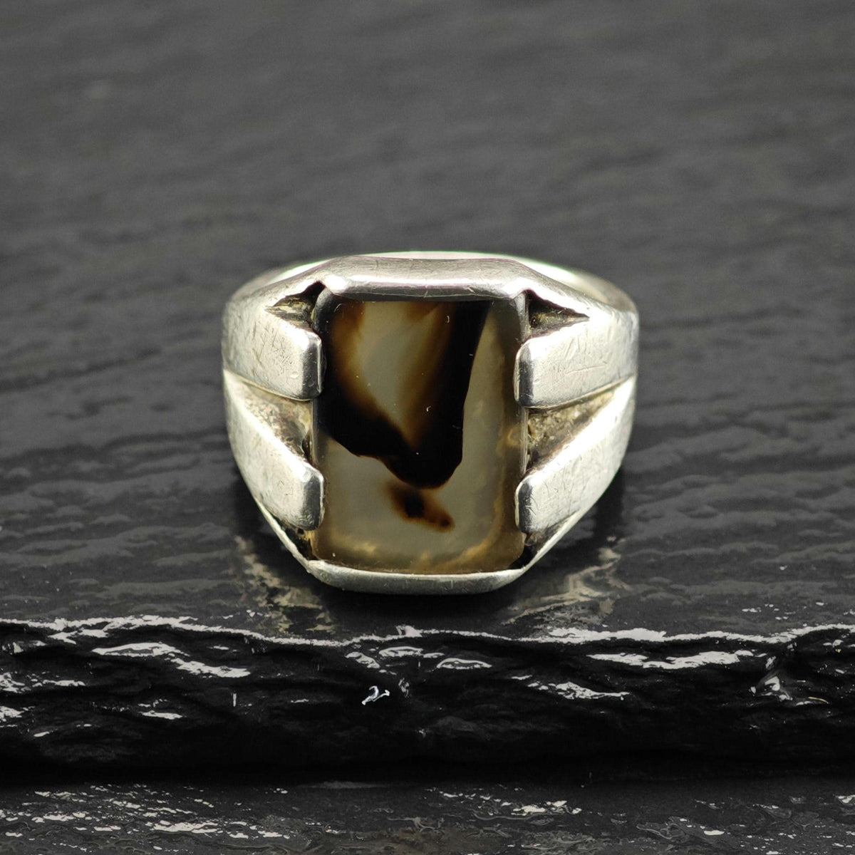 Art Deco Signet Sterling Silver Ring Sz 8 1/2 R6851