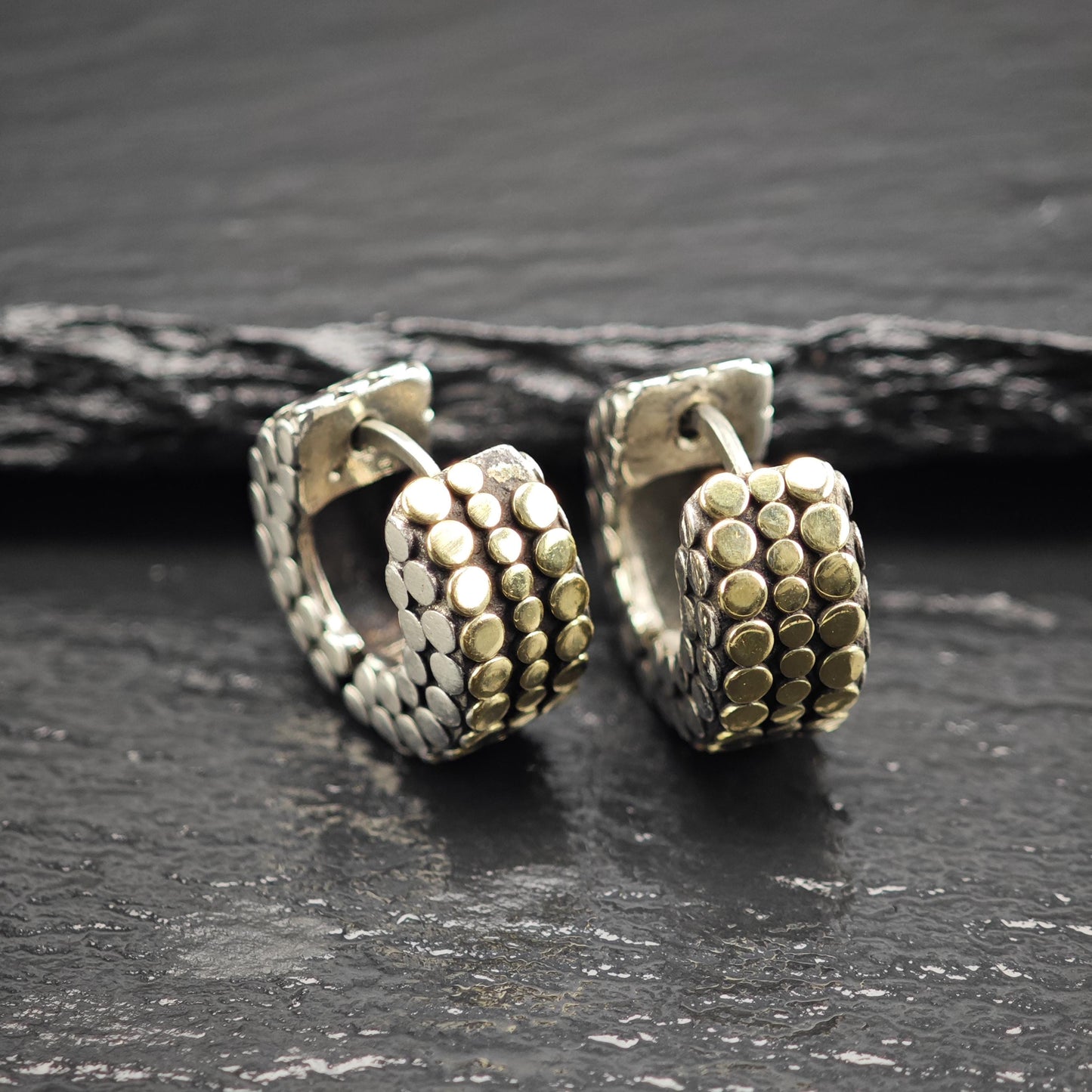 Vintage John Hardy 18K Gold Overlay Mini Hoop Sterling Silver Earrings ER3177