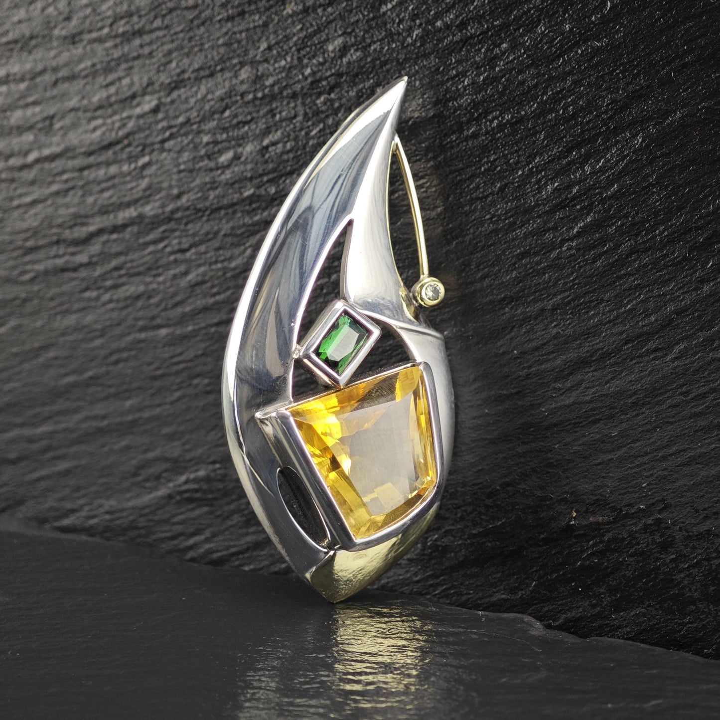 Citrine Tourmaline 18K Gold Accent Pendant Sterling Silver P3032