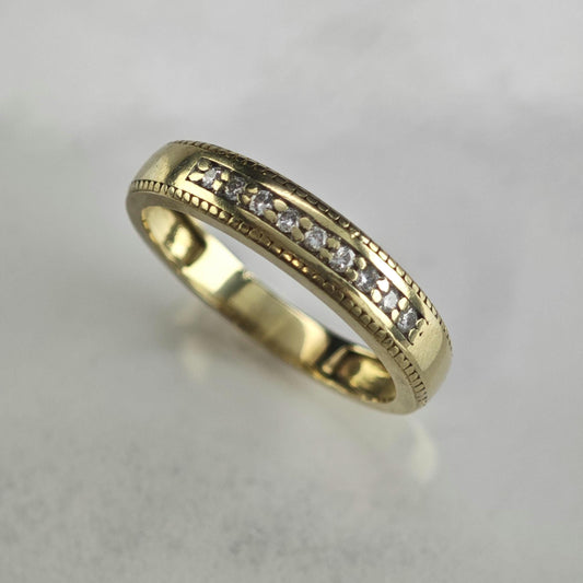 9 Diamond 14K Gold Band 4mm Sz 7 R6791