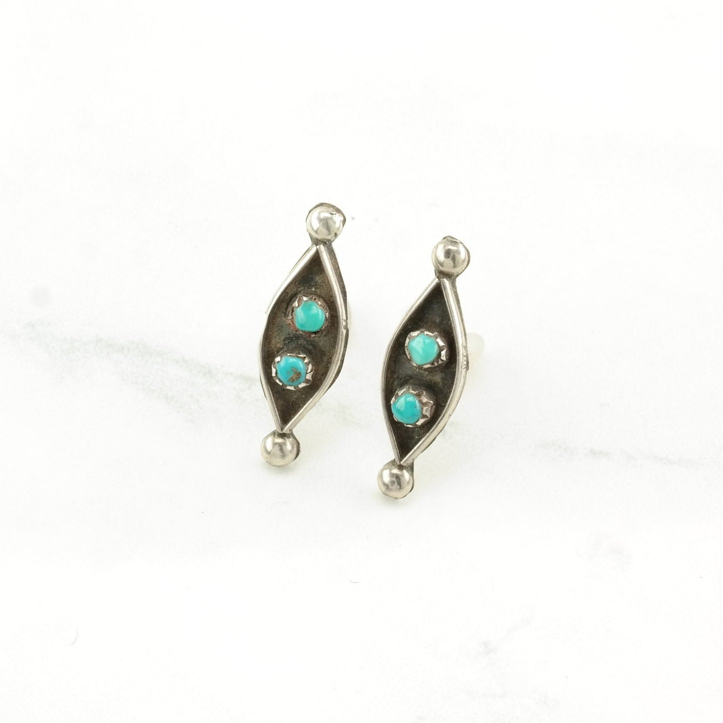 Zuni Sterling Silver Blue Turquoise Earrings Stud