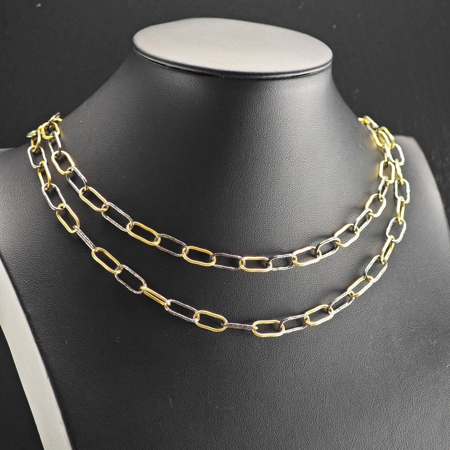Gold/Black Tone Gold Plated Paperclip Chain Sterling Silver Necklace N2752