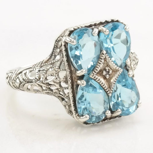 Vintage Thailand Silver Ring Topaz Filigree Sterling Size 6