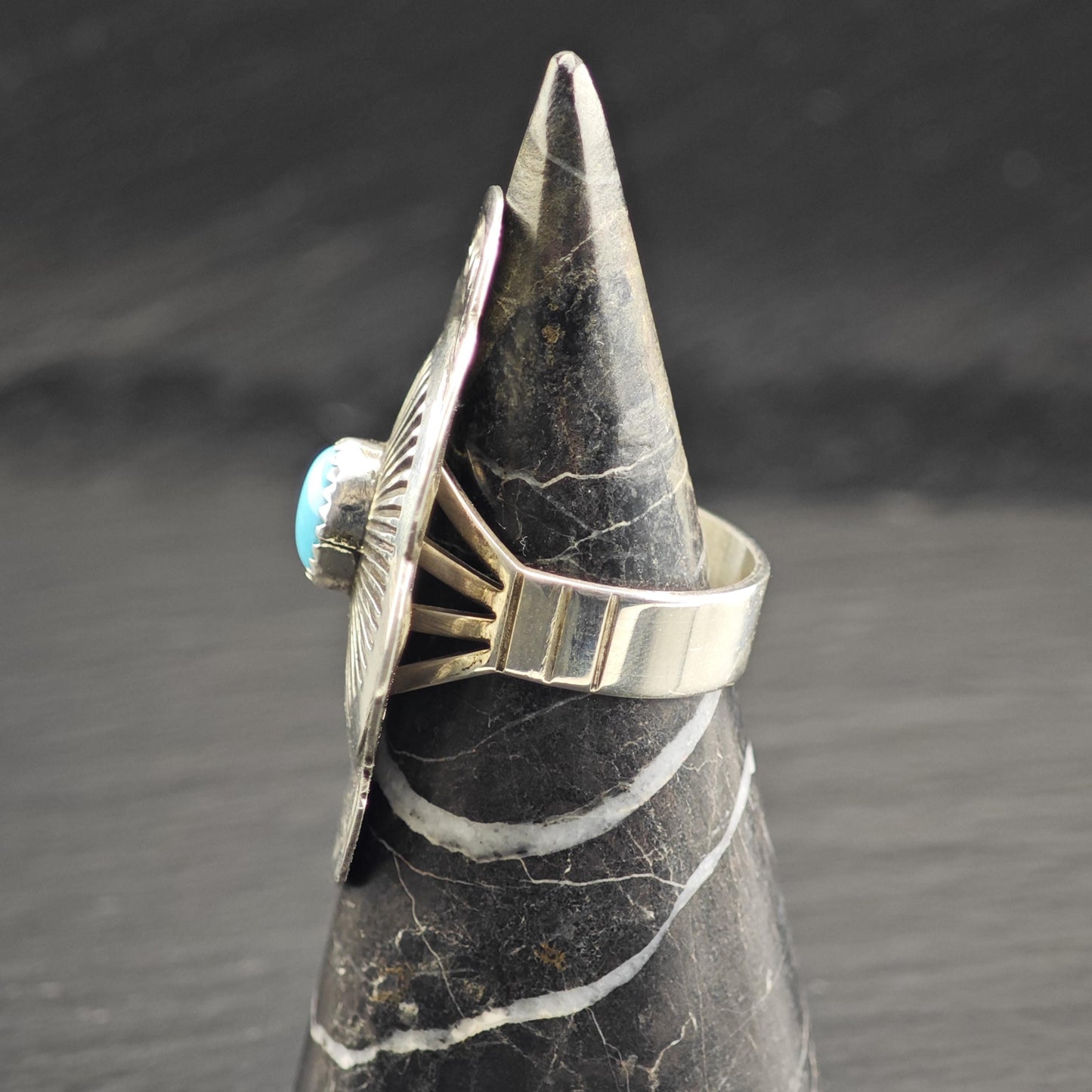Turquoise Concho Ring Sterling Silver Sz 10 1/4 R6619