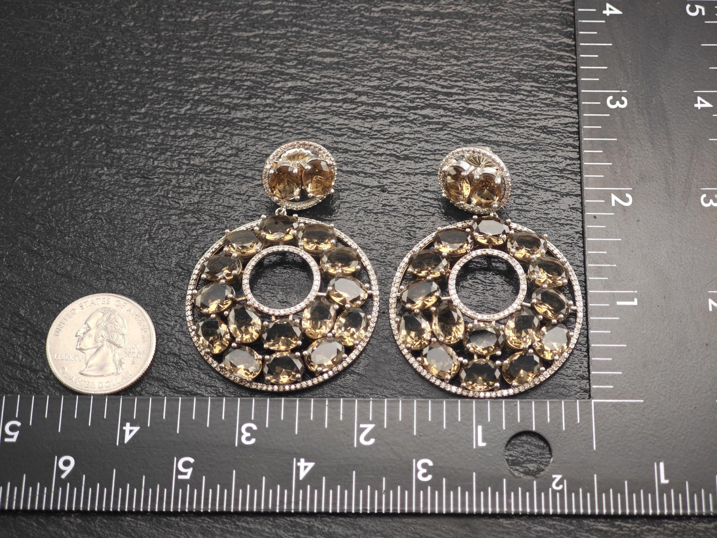 Large Brown Stone Sterling Silver Stud/Dangle Earrings