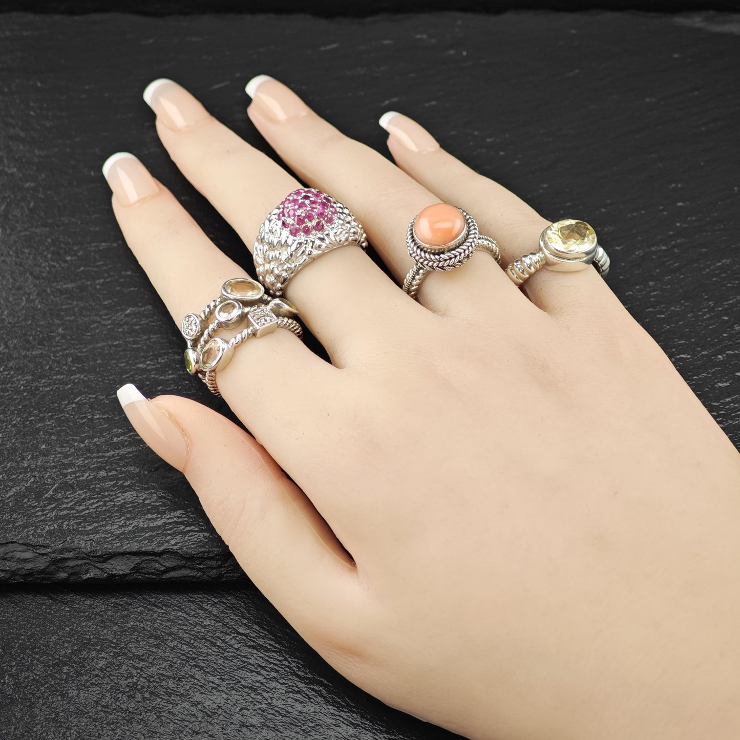 Gemstone Ring Sterling Silver with Mixed Stones Size 7 R6134