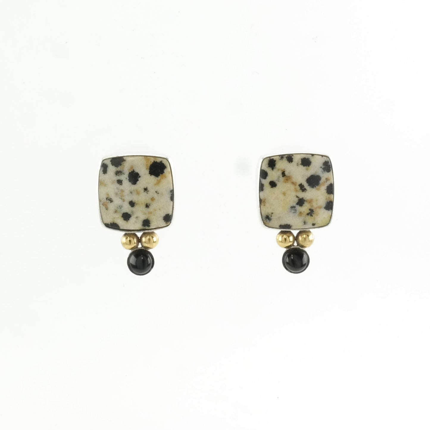 Vintage Sterling Silver Stud Earrings Dalmatian Jasper Onyx