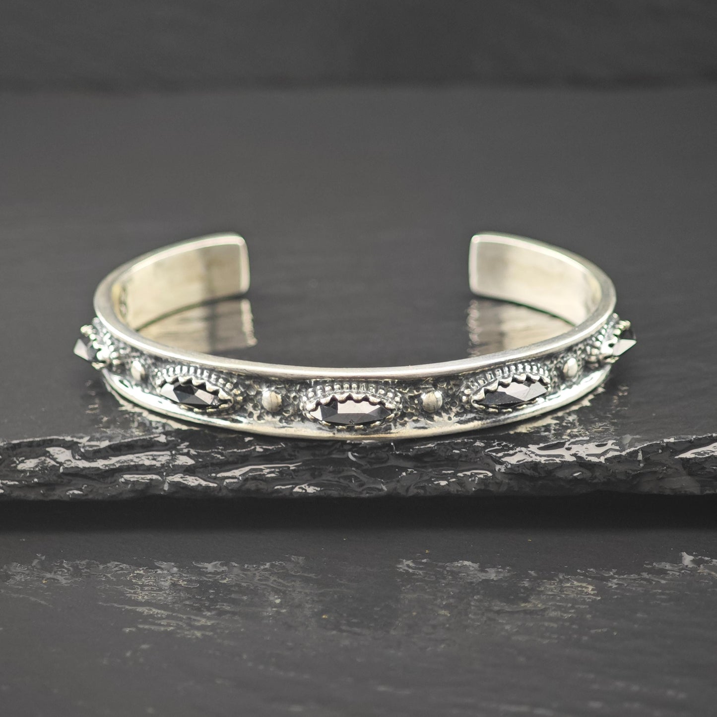 Carolyn Pollack Onyx Sandcast Cuff Bracelet Sterling Silver