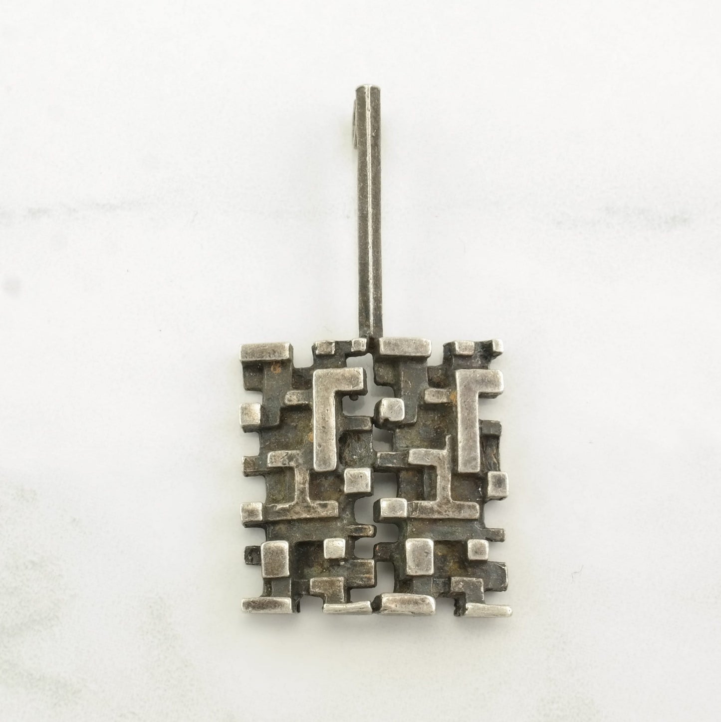 Vintage Brutalist Maze, Abstract Sterling Silver Pendant