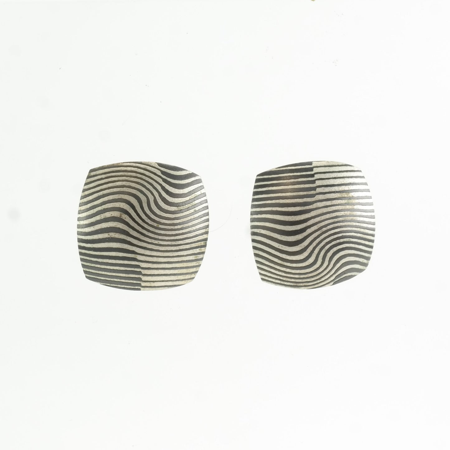 Vintage Modernist Sterling Silver Overlay, Abstract 14k Gold Post Earrings Stud