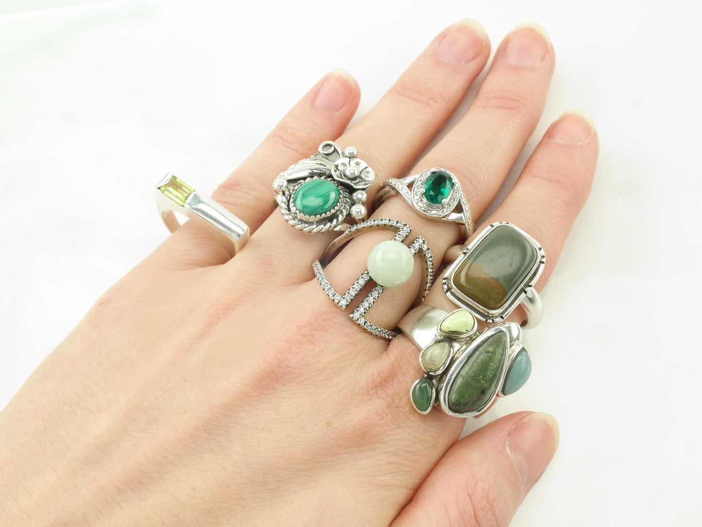 Vintage Sterling Silver Green Gemstone Size 7 Ring