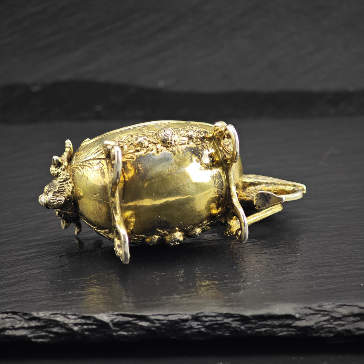 European Gold Gilded Stork/Baby with Ramhead Crib Sterling Silver Bowl Figurine MISC0395