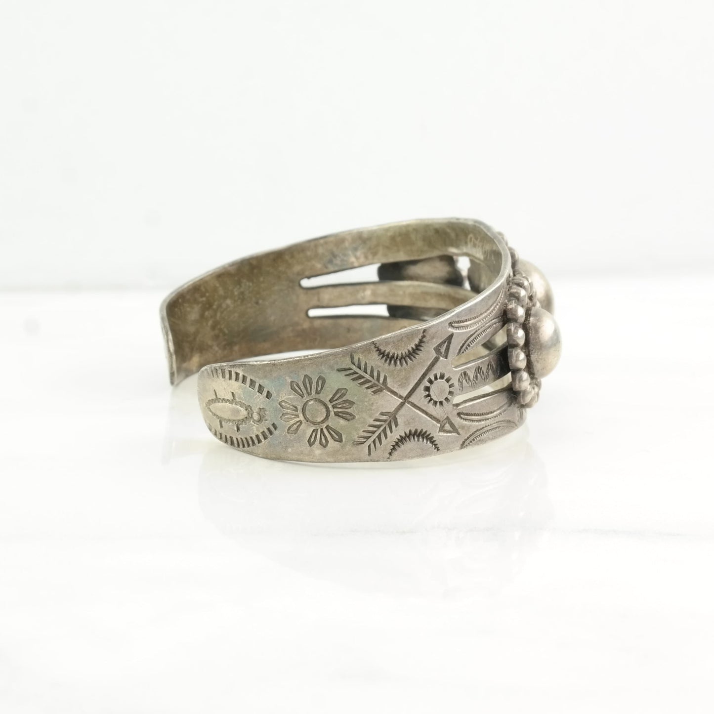 Fred Harvey Era Sterling Silver Cuff Bracelet Floral