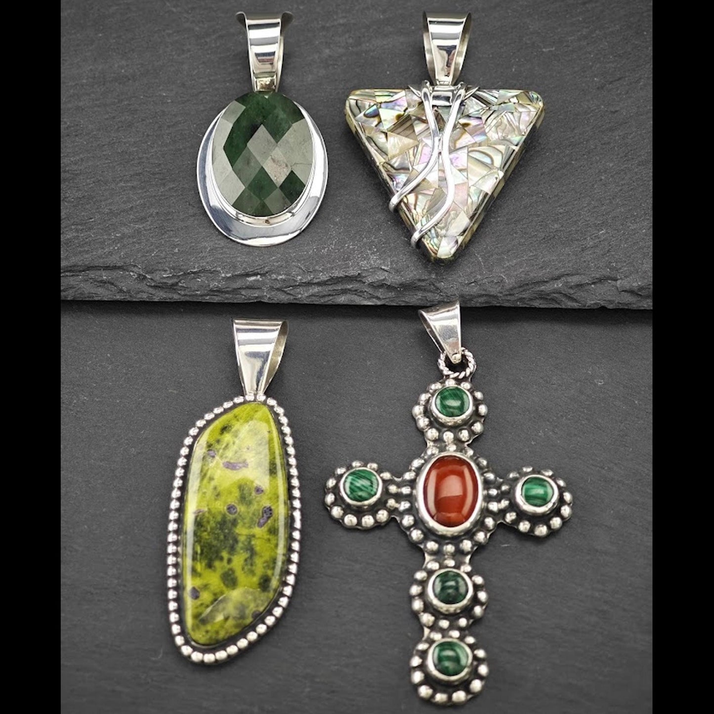 Choice of Vintage Green Gemstone Pendants Sterling Silver