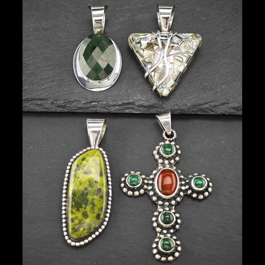 Choice of Vintage Green Gemstone Pendants Sterling Silver