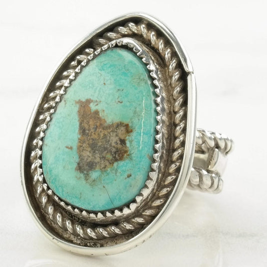 Vintage Navajo Ring Turquoise Large Sterling Silver Size 9 1/4