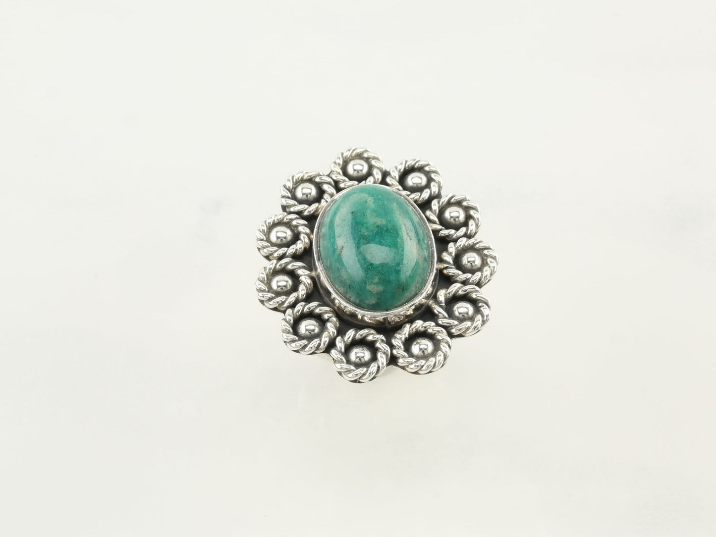 Taxco Silver Ring Turquoise Floral Sterling Green Size 6-6 1/4