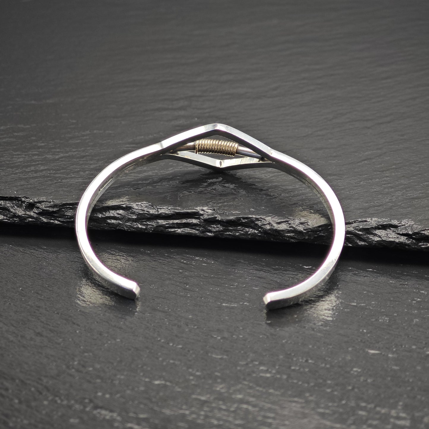 Modernist Gold Spring Cuff Bracelet Sterling Silver