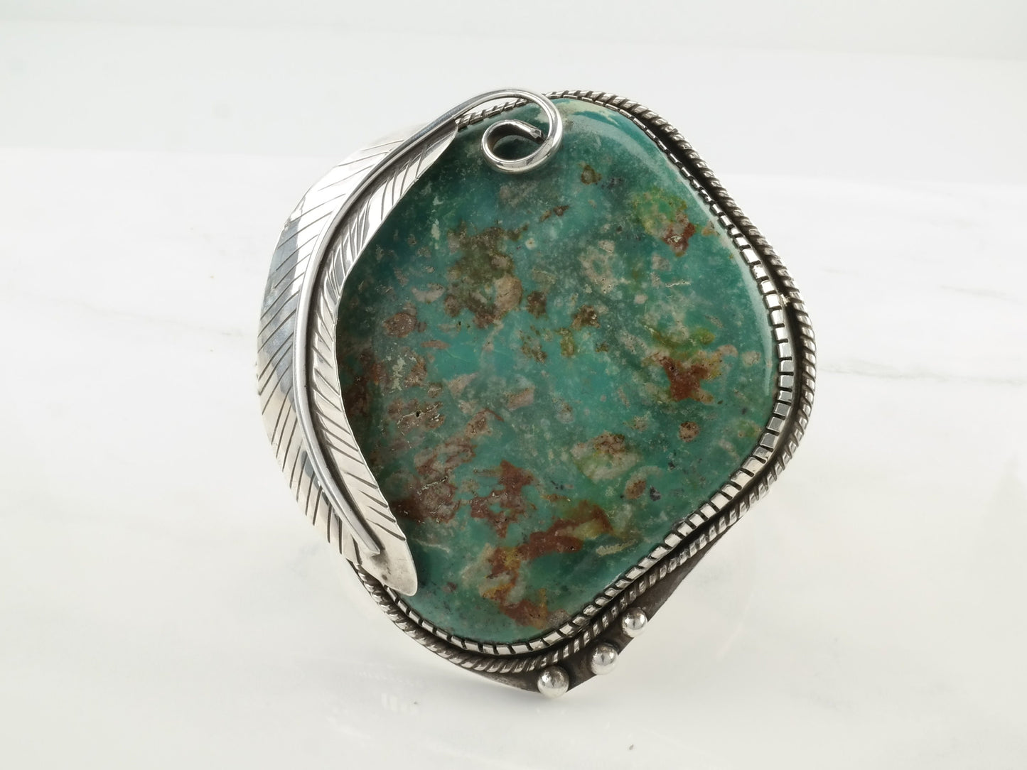 Large Southwestern Sterling Silver Cuff Bracelet Blue Turquoise