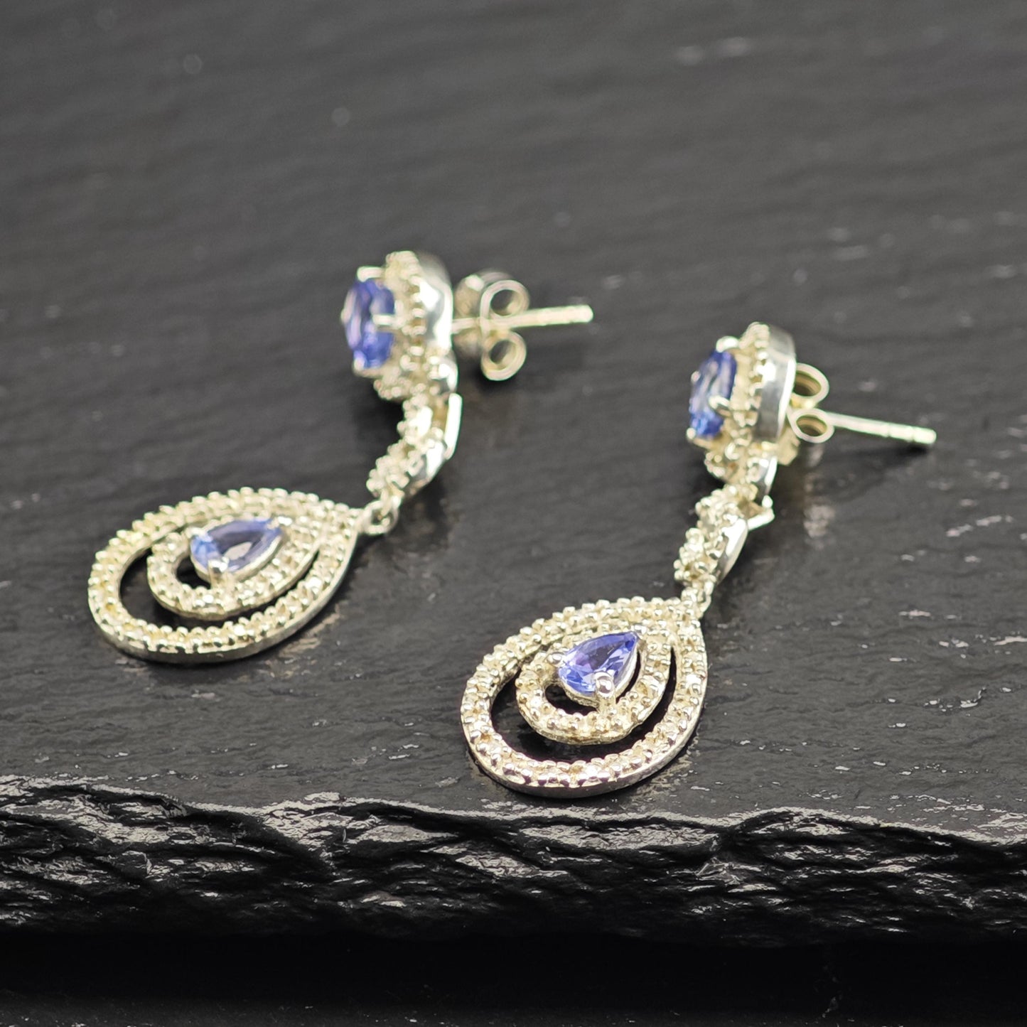 Purple Tanzanite Teardrop Stud/Dangle Sterling Silver Earrings ER3185