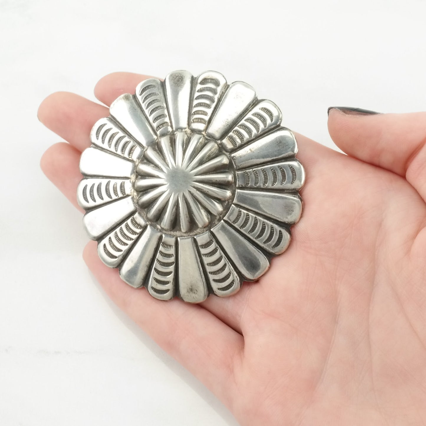 Vintage Southwest Sterling Silver Brooch Concho Sun, Large