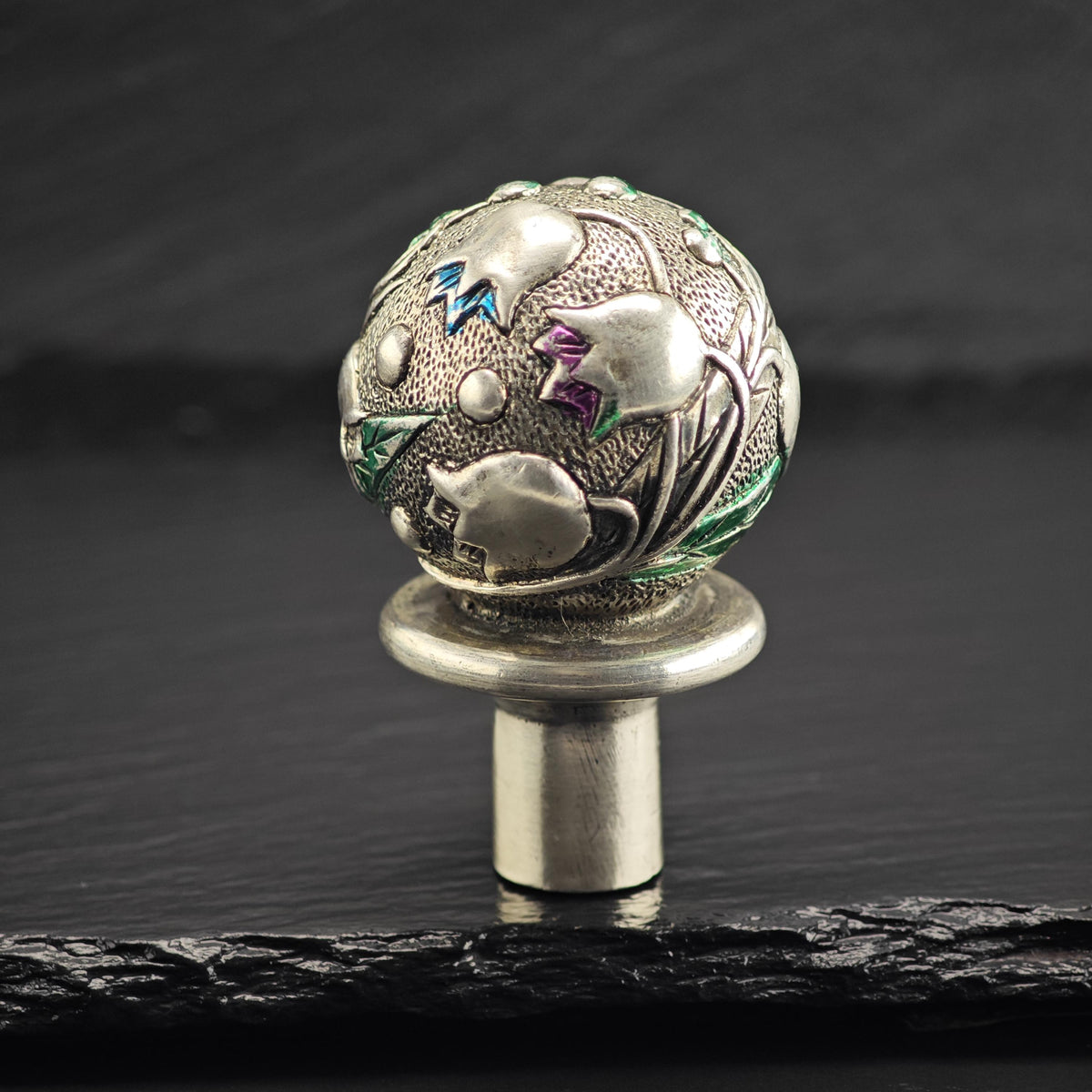 Antique Sterling Silver Floral Enamel Accent Bottle Stopper 800 Silver MISC0396
