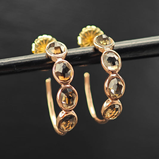 Ippolita Rose Gold, Brown Quartz Rock Candy Hoop Earrings Sterling Silver
