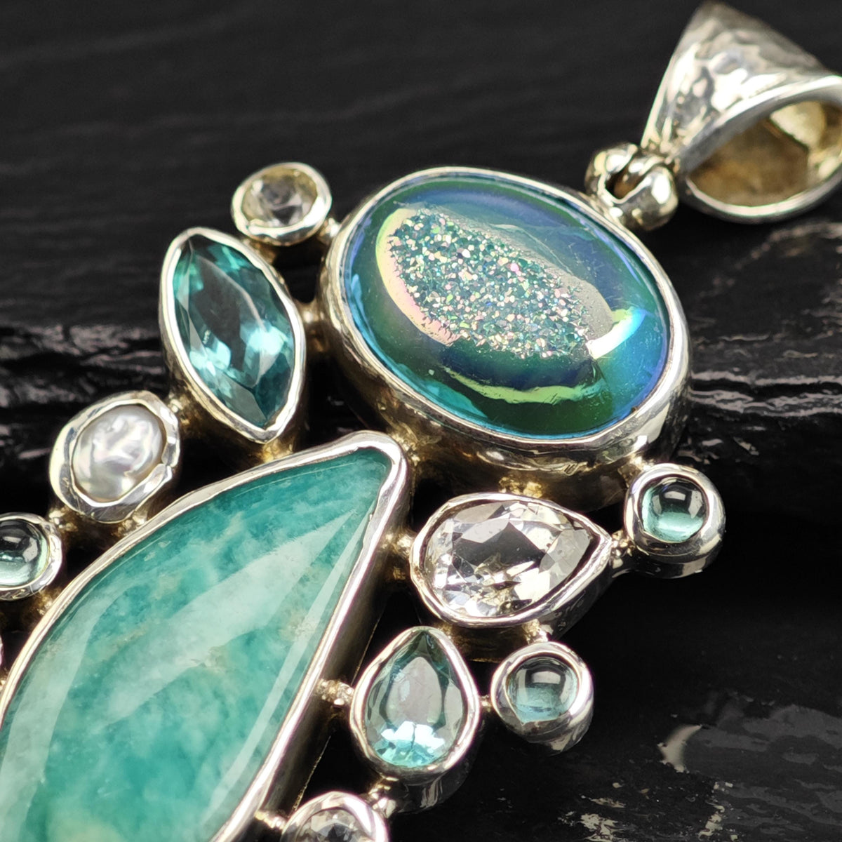 Starborn Amazonite Apatite Cluster Sterling Silver Pendant P3094