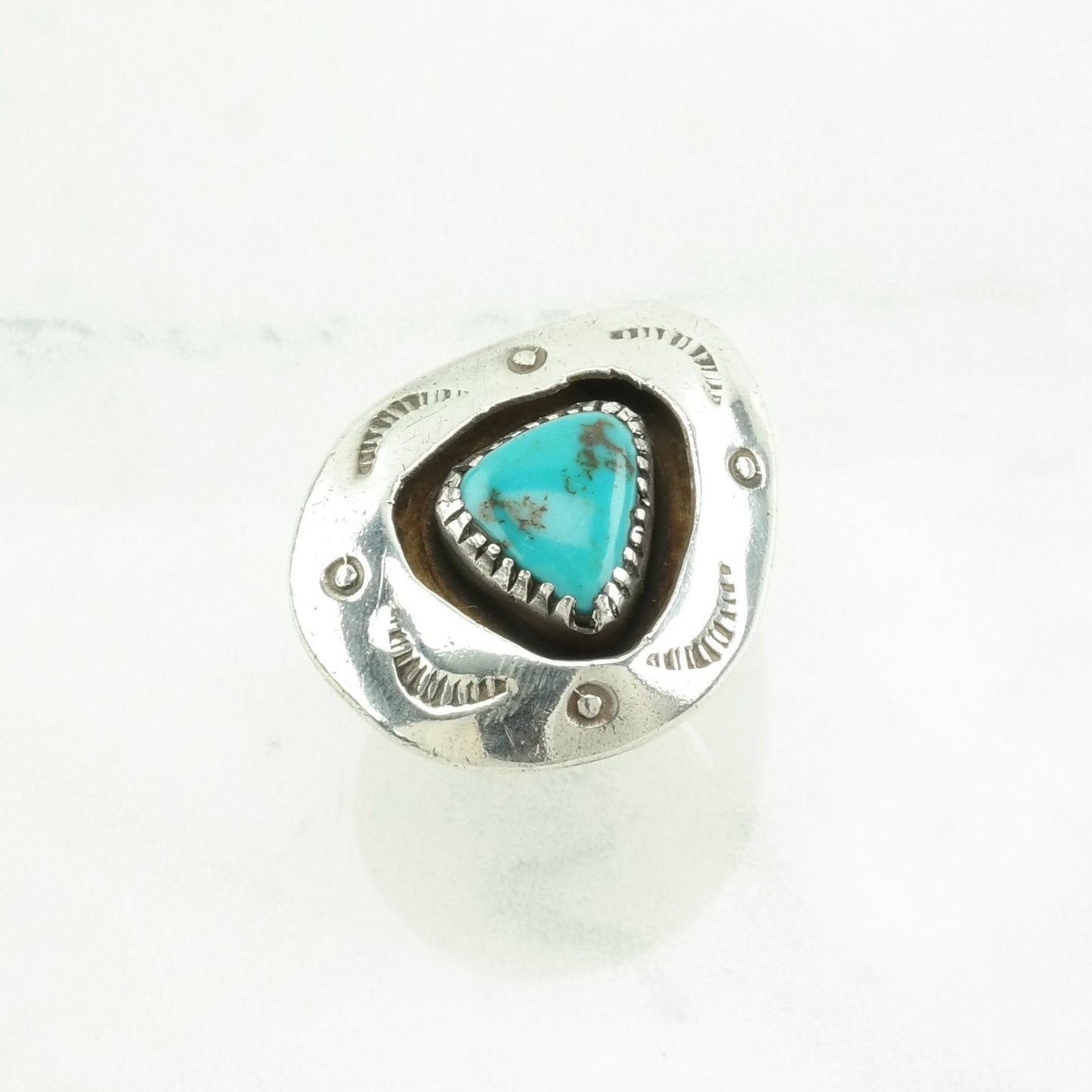 Southwest Silver Ring Turquoise Shadowbox Sterling Blue Size 6 1/4