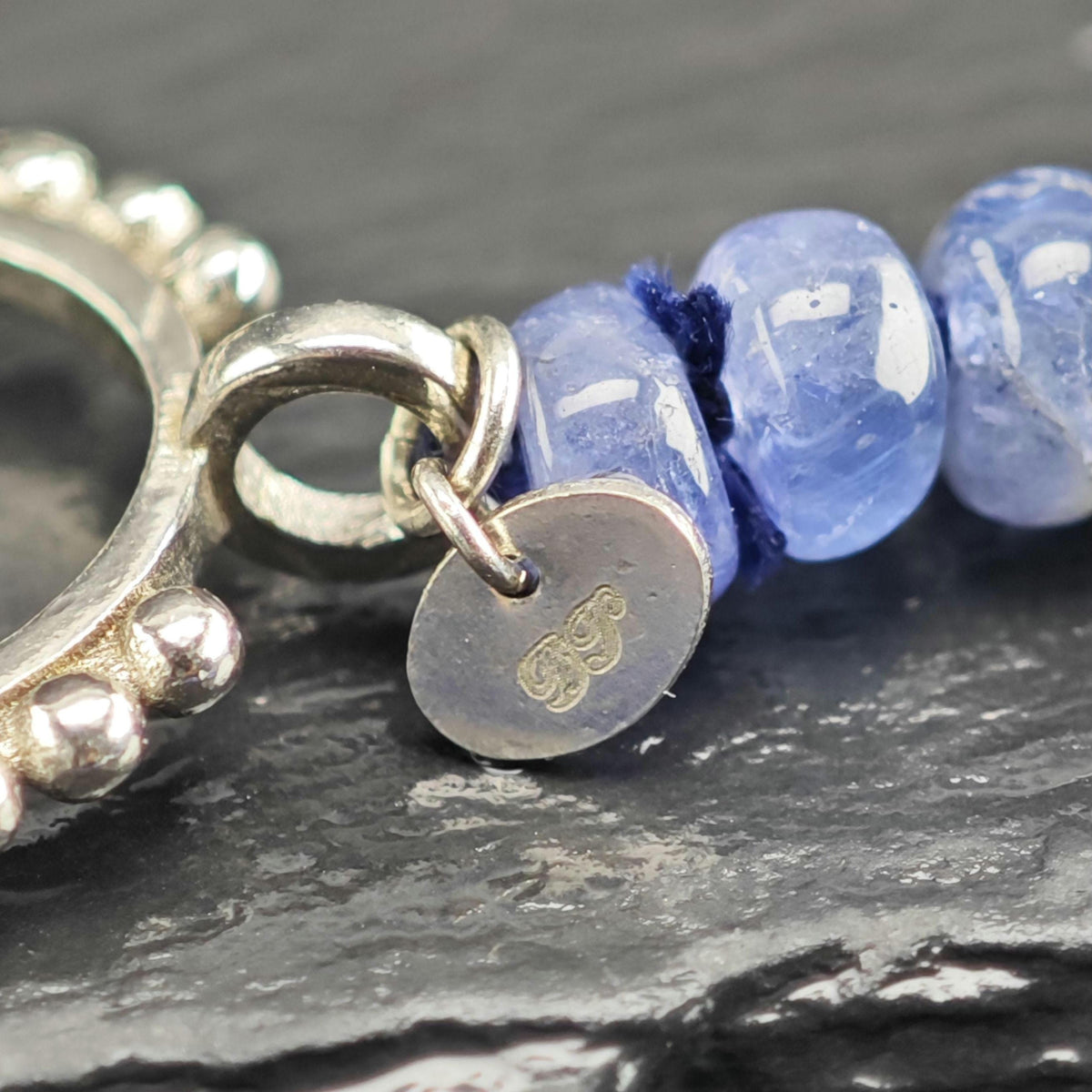 Blue Tanzanite Pearl Beaded Necklace Sterling Silver N2781