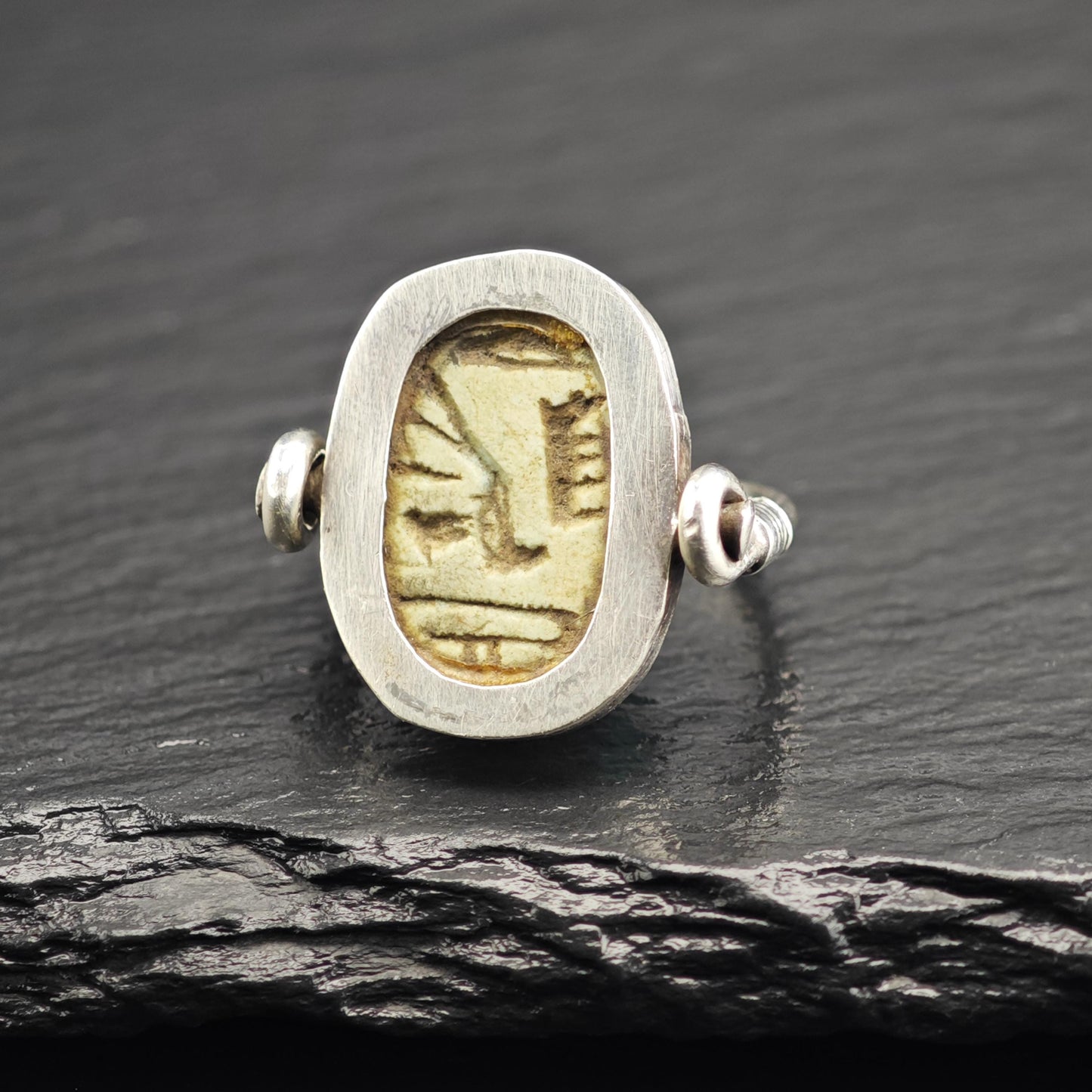 Egyptian Revival Scarab Rotatable Sterling Silver Ring Sz 5 1/2 R6702