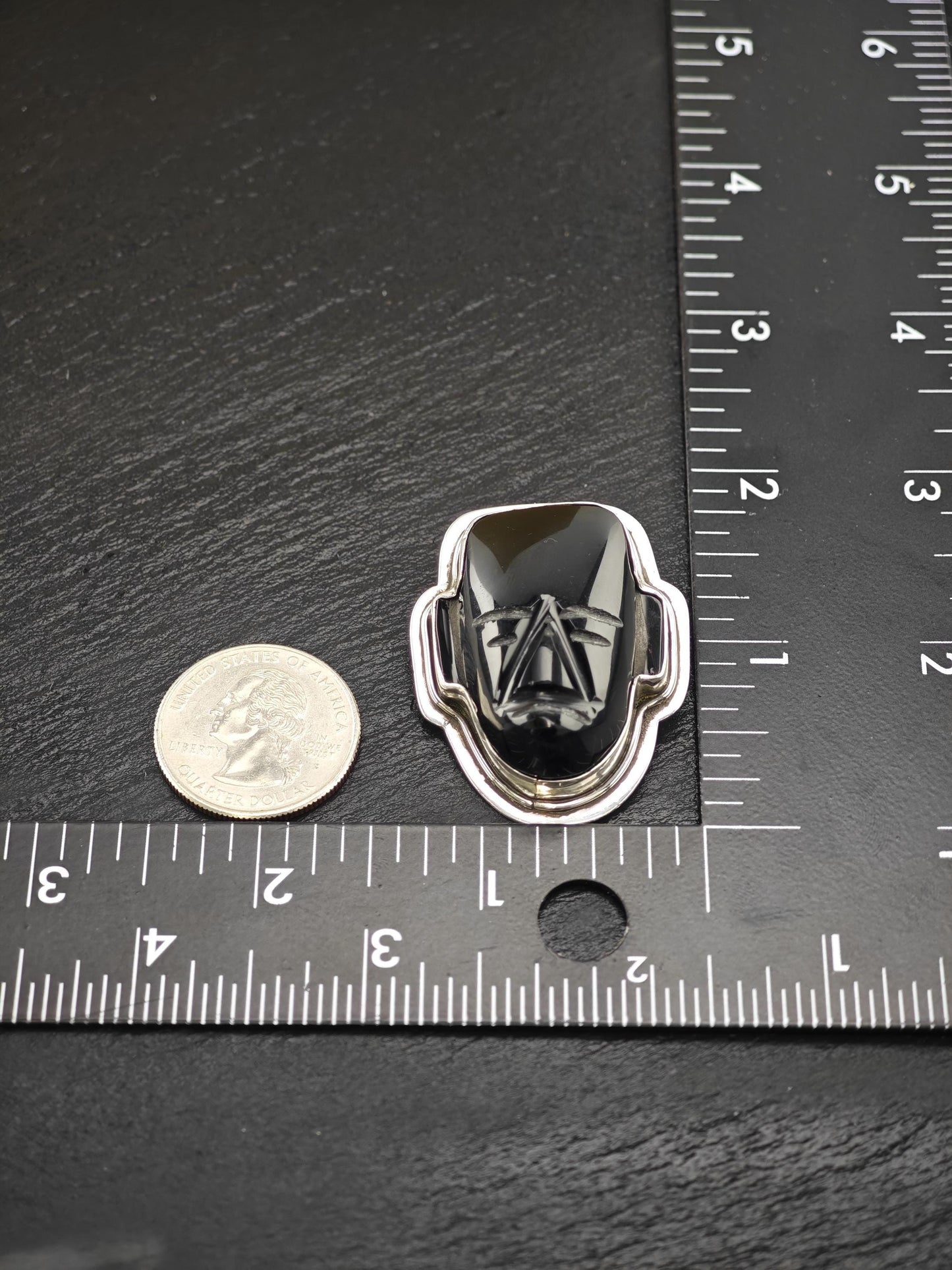 Vintage Carved Mask Brooch Sterling Silver
