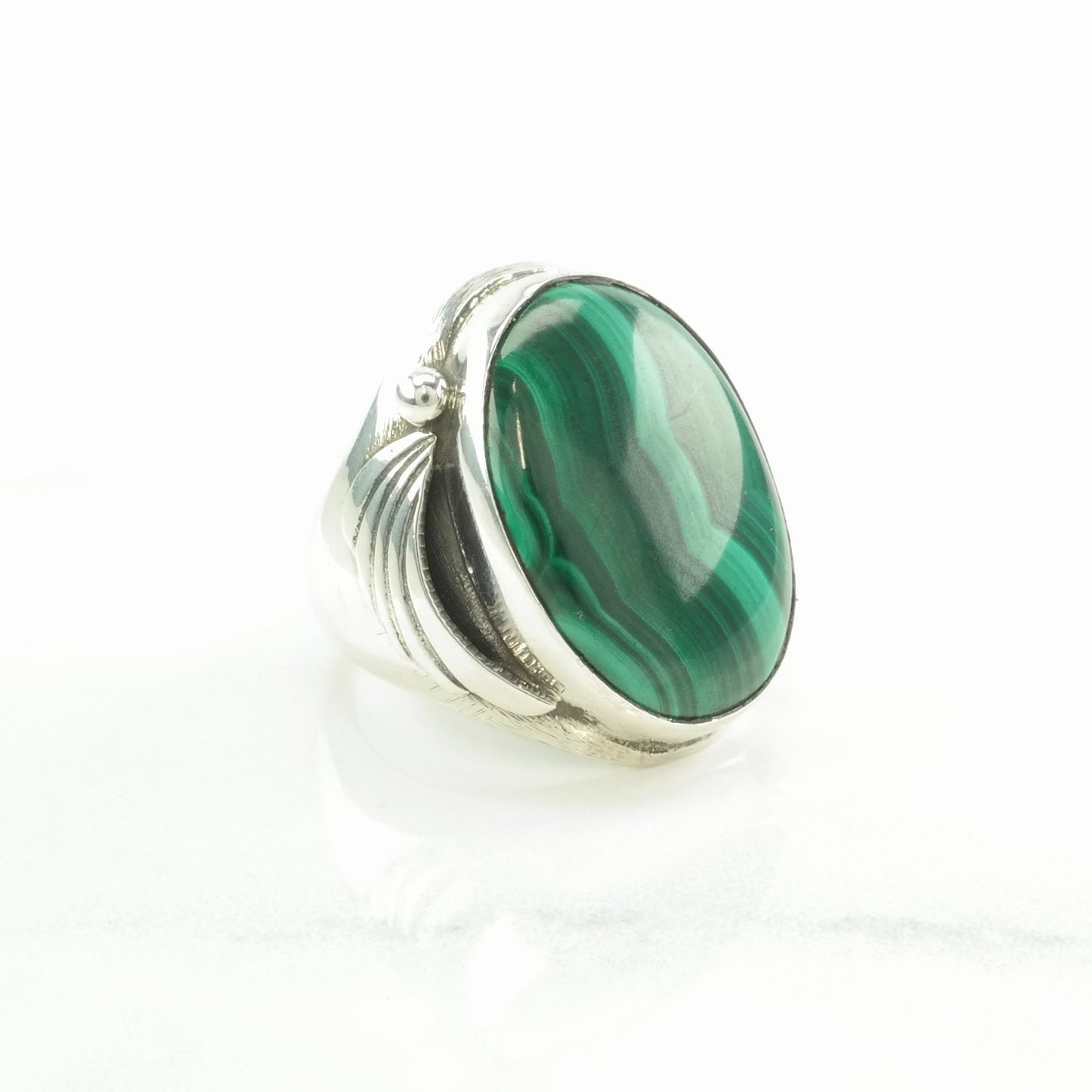 Large Silver Ring Malachite Leaf Sterling Green Size 9 1/2