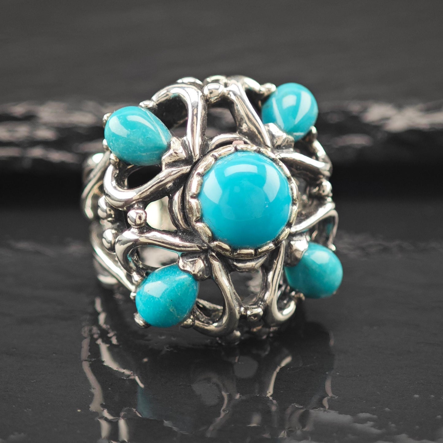 Carolyn Pollack Block Turquoise Ring Sterling Silver