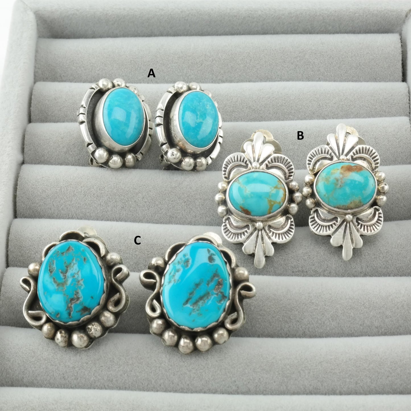 Vintage Native American Turquoise Clip On Earrings Sterling Silver