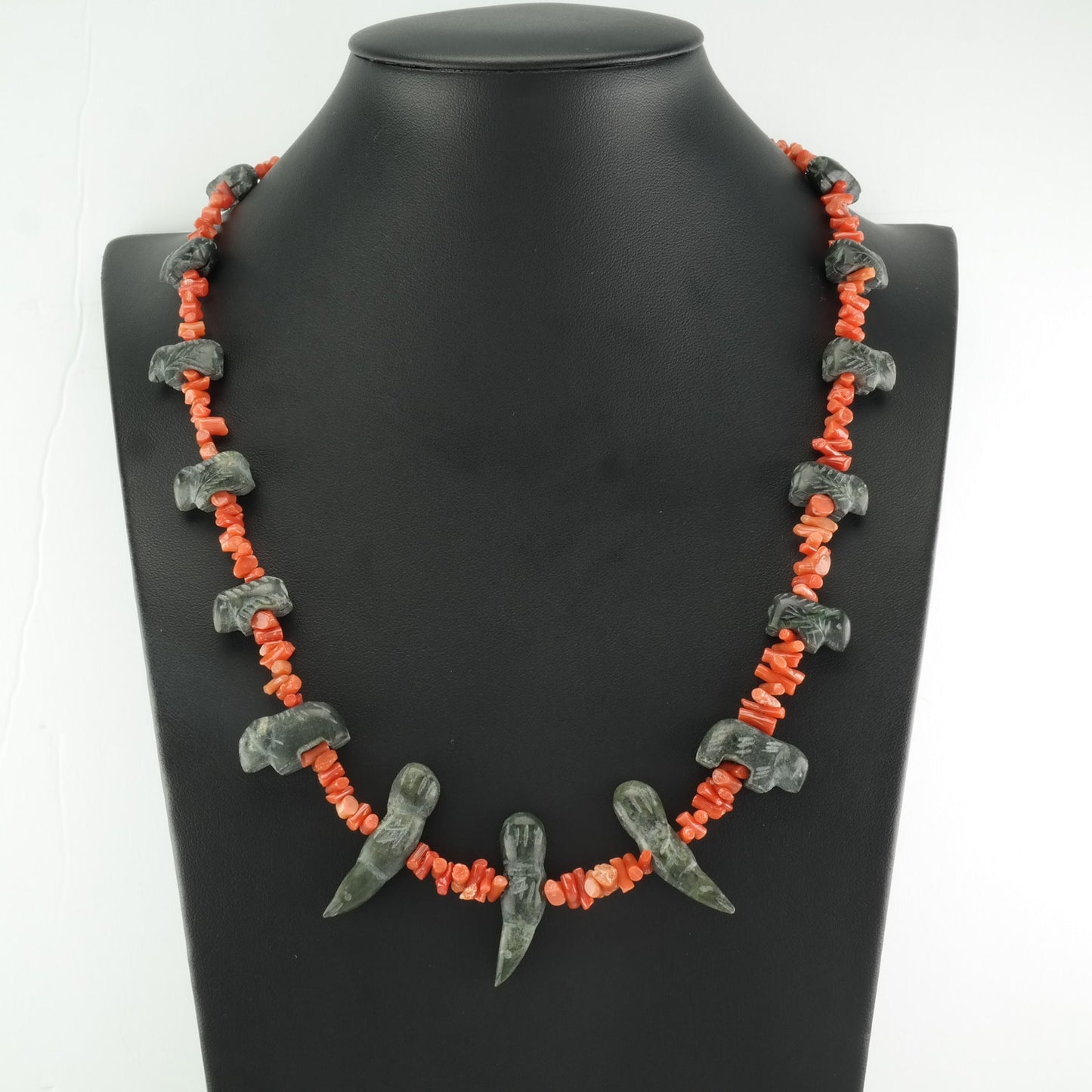 Santo Domingo Sterling Silver Coral Nephrite Jade Necklace N2034