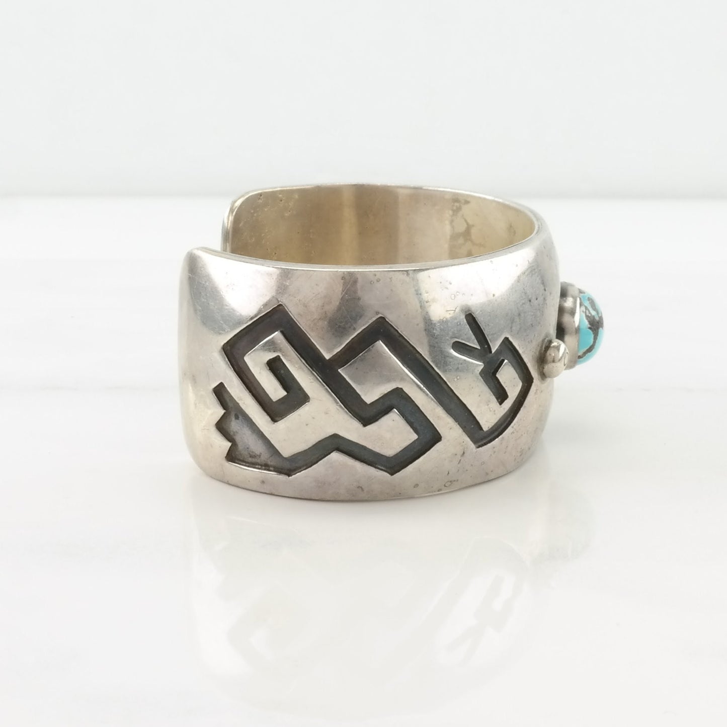 Native American Sterling Silver Cuff Bracelet Blue Turquoise Overlay