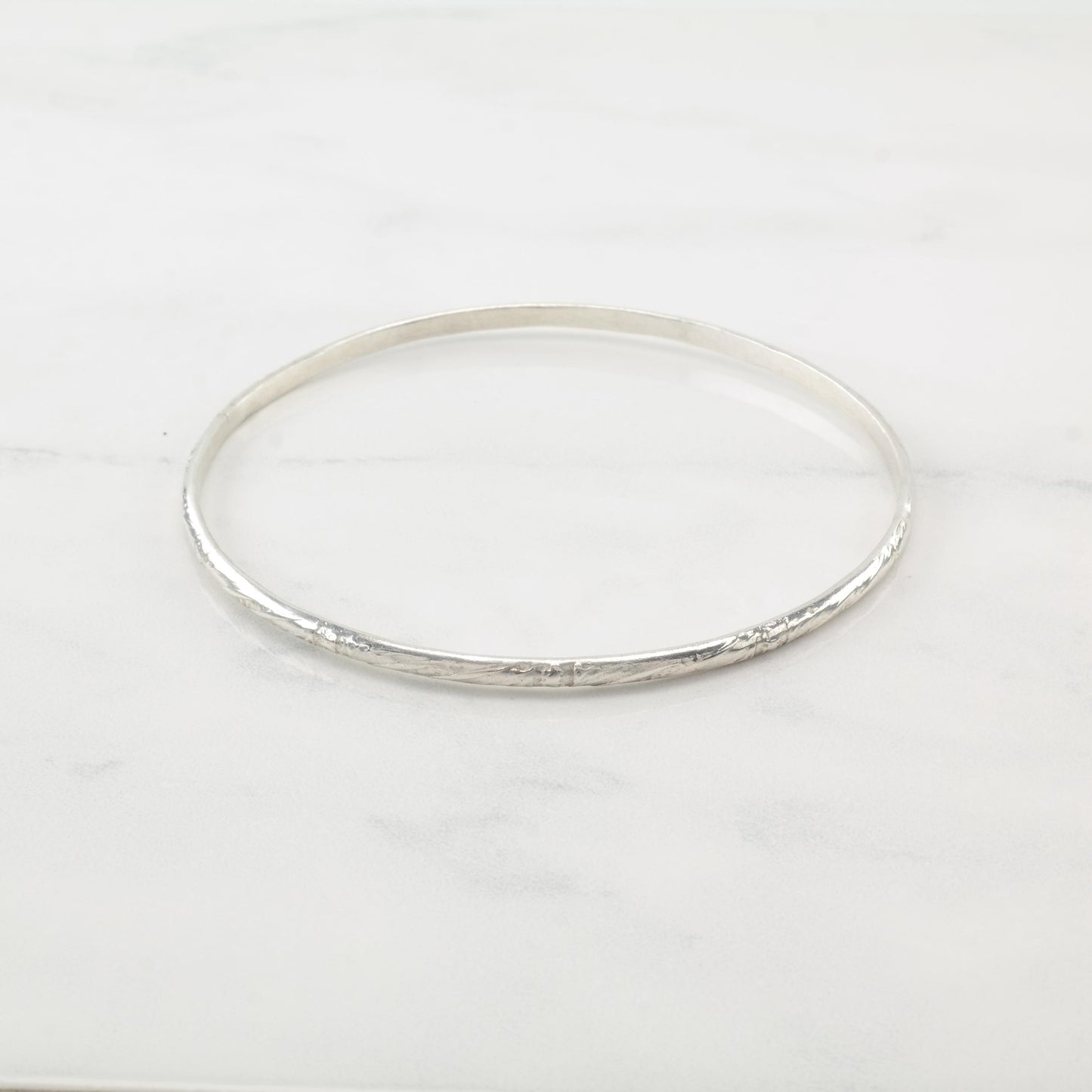 USSR Dainty Stamped, Sterling Silver Bangle Bracelet