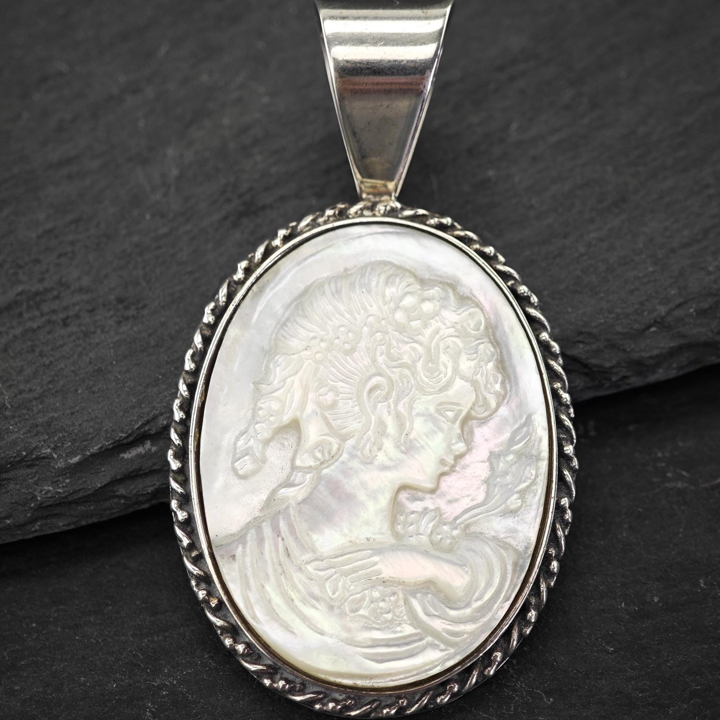 DTR MOP Carved Cameo, Female Sterling Silver P2673